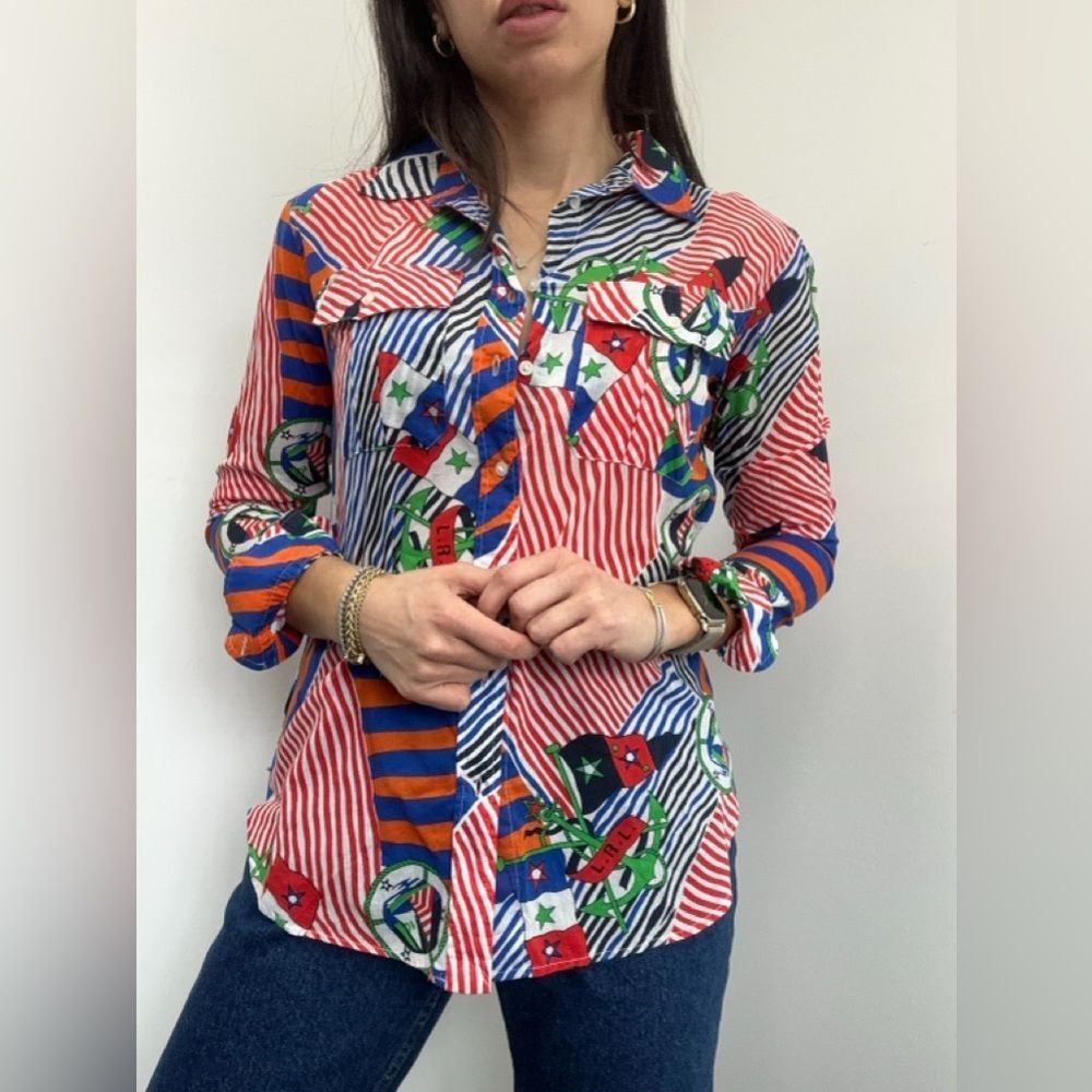 Lauren Ralph Lauren 100% Cotton Nautical Print Button Front Voile Shirt Size S - Picture 8 of 15